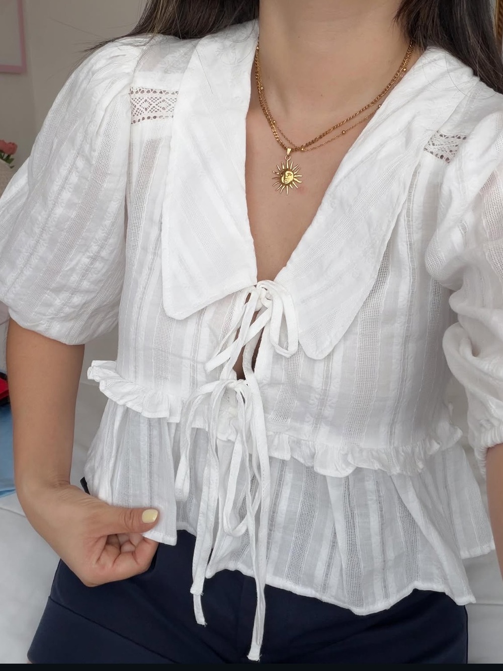 NWT Band of the Free XS White Puff Sleeve Cotton Blouse Top